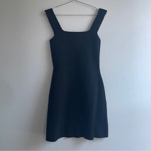 NWT Square Neck Knit Black Sleeveless Dress with Scalloped Detail